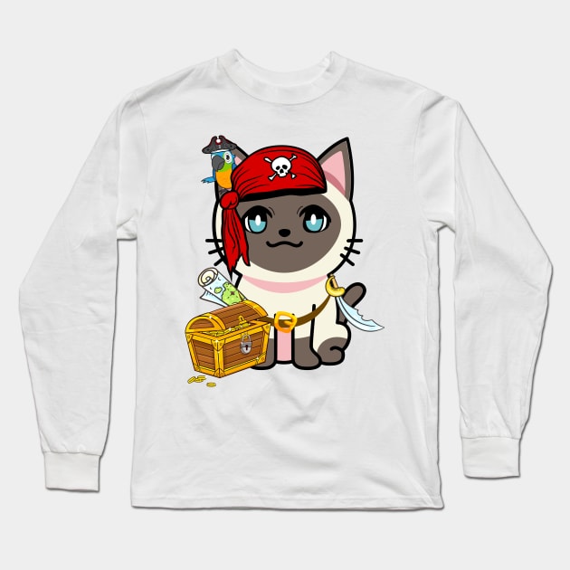 Cute siamese cat is a pirate Long Sleeve T-Shirt by Pet Station